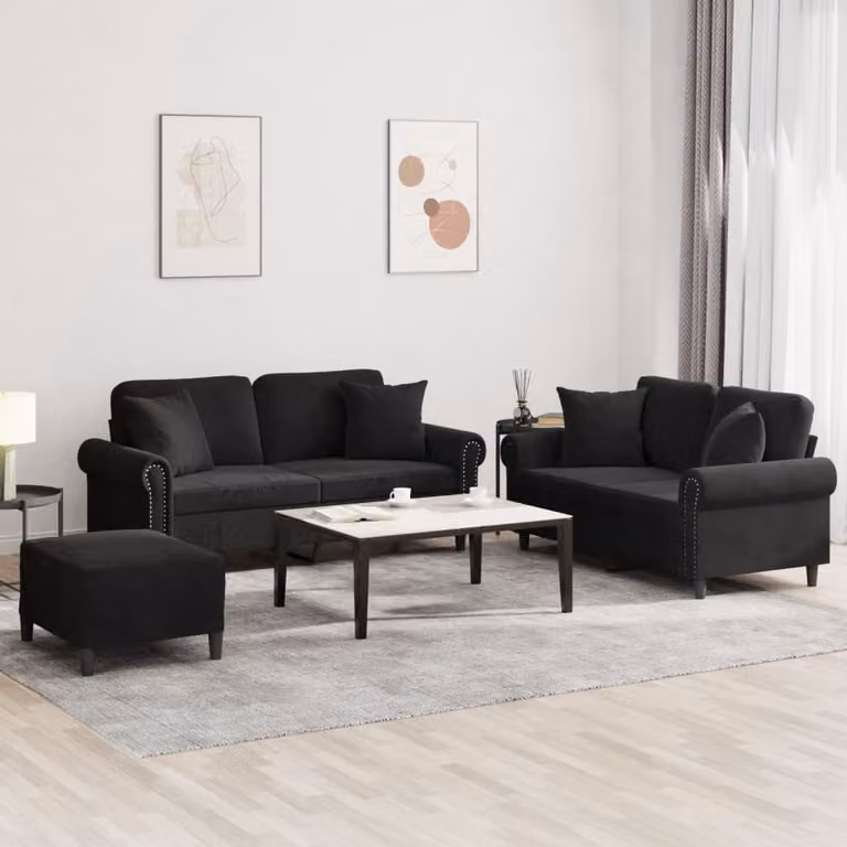Maison Exclusive - Set divano a 3 pezzi con cuscini in velluto nero