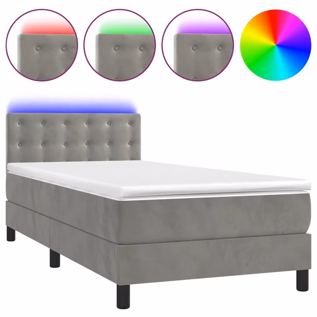 Letto Ibrido vidaXL in Velluto Grigio con Materasso, Illuminazione LED Sotto il Letto e Porte USB, L/P: 90 x 190 cm – 2