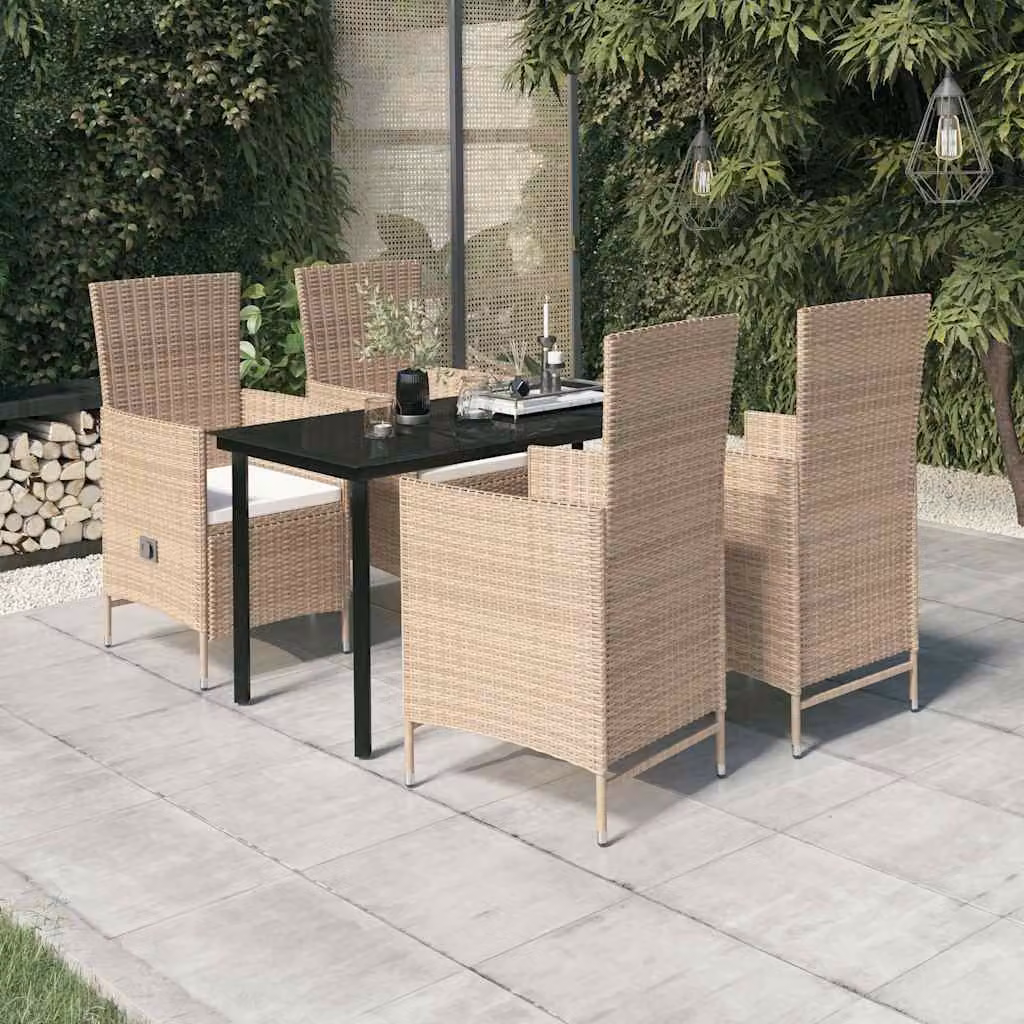 Set da pranzo da giardino vidaXL in polyrattan con tavolo in vetro e 5 sedie con cuscini beige