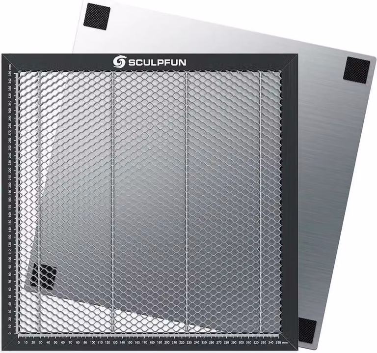 Tavolo da lavoro a nido d'ape per laser - Piattaforma di lavoro per taglierine laser - Metallo - 40x40x2,2 cm - Per laser a CO₂ e a diodi