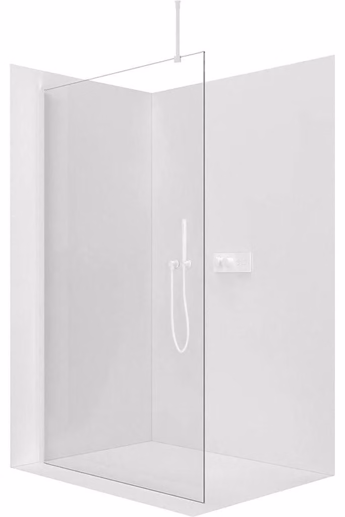 Pannello doccia angolare Walk-in Onyx Top Round L/P - 8 mm - montante rotondo - bianco opaco, vetro trasparente - 160x200 cm