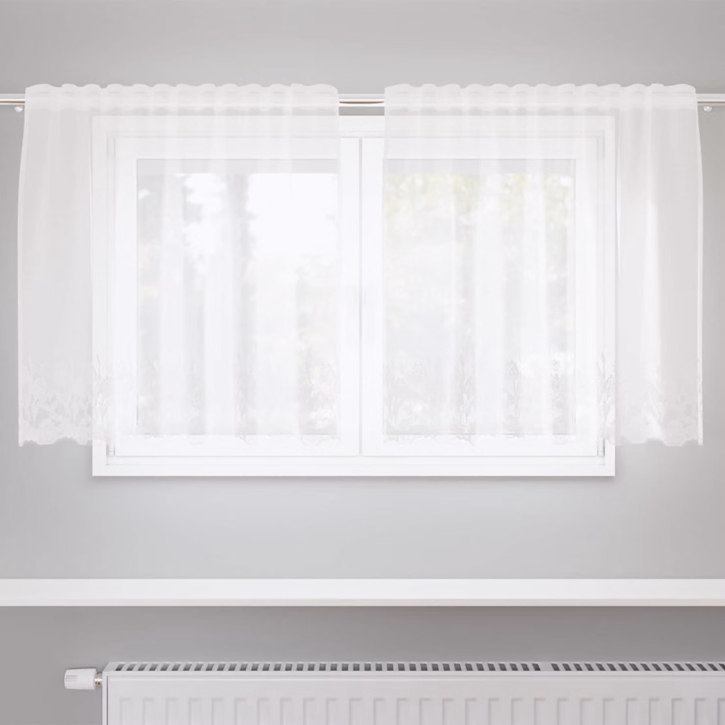 Tenda in pizzo bianca vidaXL con motivo floreale in poliestere, L 80 cm x H 150 cm