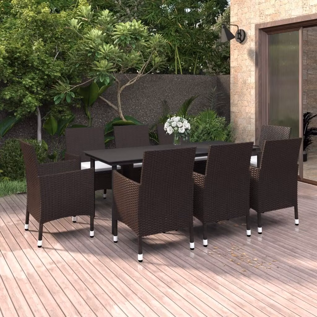 Maison Exclusive - Set da pranzo da giardino da 9 pezzi con cuscini in rattan sintetico e vetro
