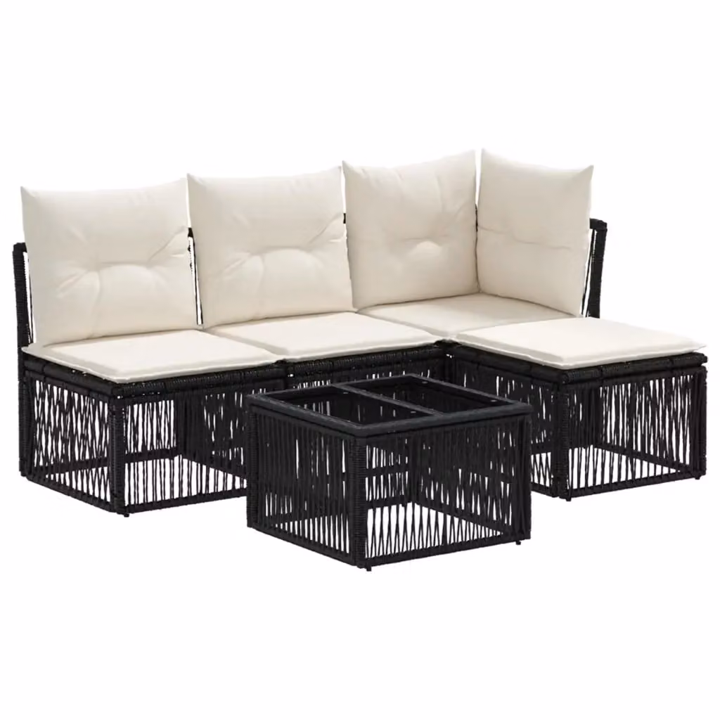 Set Divano da Giardino Moderno vidaXL a Forma a L con Poltrona, Tavolino e Pouf, Colore Nero – 2