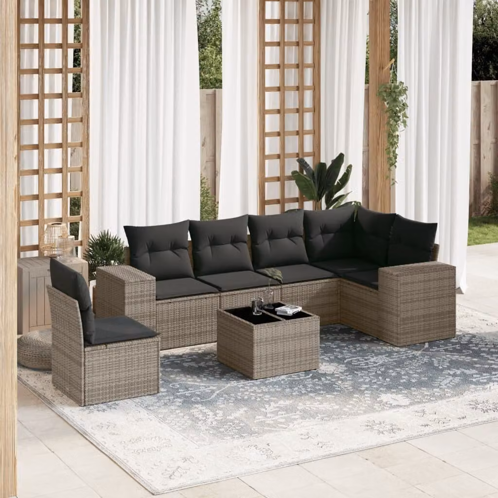 Maison Exclusive - Set Divani da Giardino 7 pz con Cuscini Grigio in Polyrattan