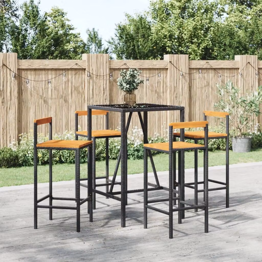 Maison Exclusive - Set da bar da giardino 5 pezzi in polyrattan nero e legno massello di acacia