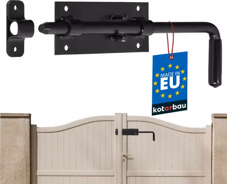 KOTARBAU® Chiavistello per Porta Acciaio Zincato e verniciato a polvere 320mm Nero Catenaccio per Cancelli Manico in Gomma Montaggio Sinistra Destra