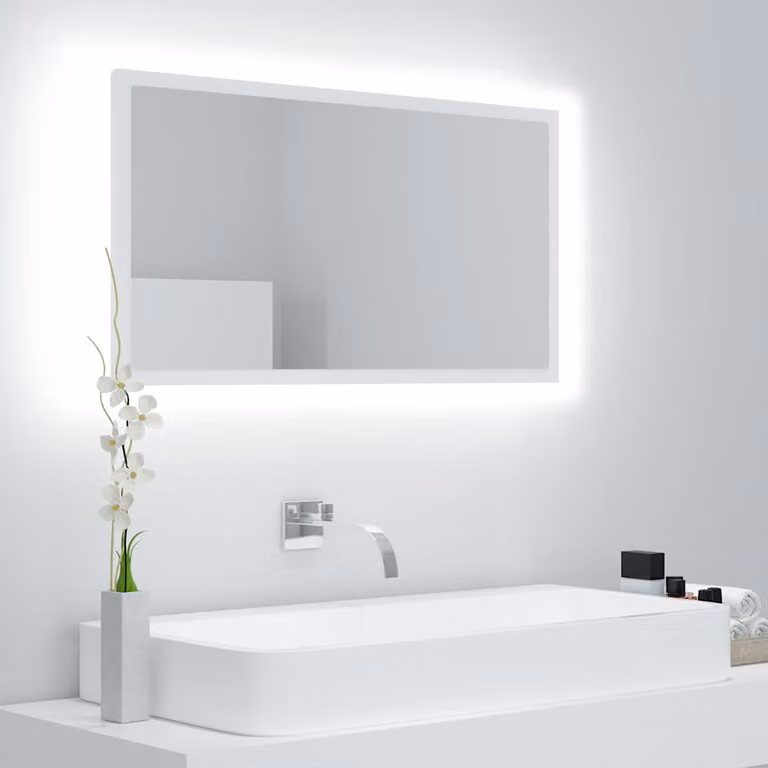 Specchio da bagno moderno vidaXL con LED bianco, regolabile, rettangolare: L 80 cm, P 8,5 cm, H 37 cm