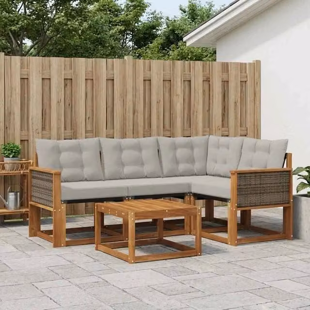 Set di divani da esterno 5 pz Naturale e Grigio Chiaro 3381931