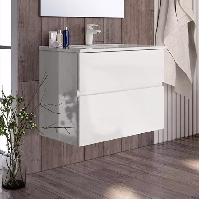 Mobile bagno sospeso bianco laccato Londres 2 cassetti 70x45x59H
