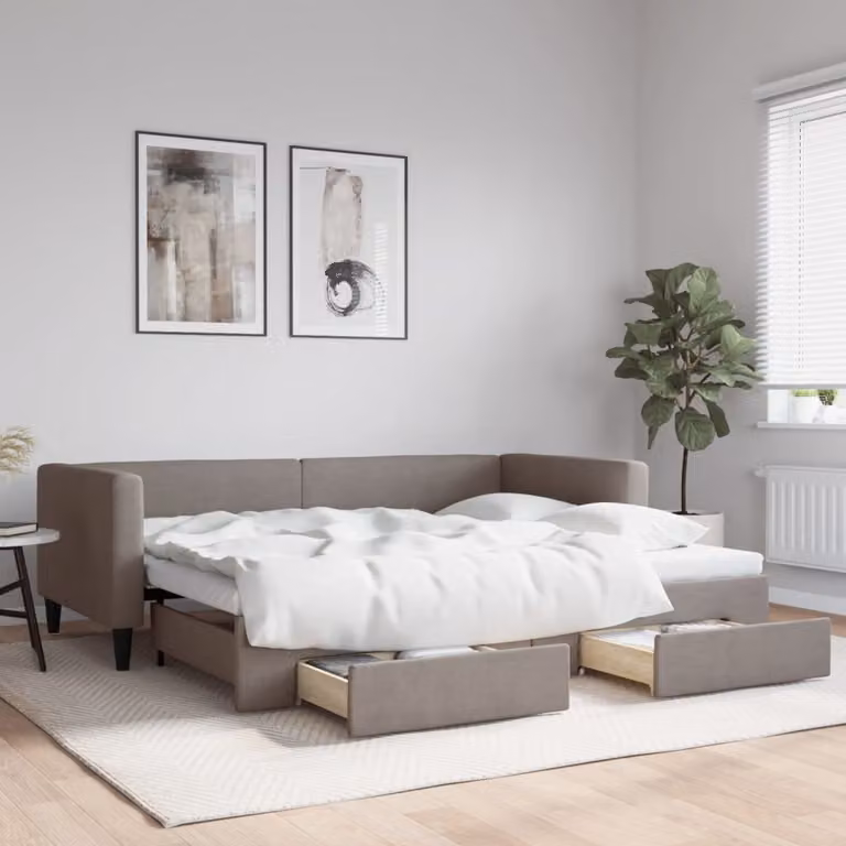 vidaXL Divano Letto Estraibile con Cassetti in Tessuto Grigio e Beige L/P/H: 223 x 90 x 100 cm