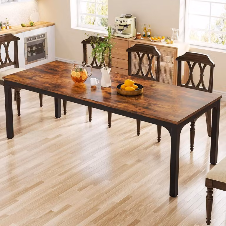 Tavolo da pranzo rettangolare, dimensioni 200x70x75 cm, per 6-8 persone, stile rustico, colore marrone, gambe in metallo