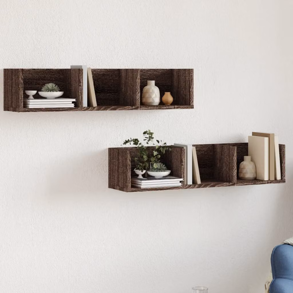 Set di 2 Mobili da Parete vidaXL in Legno Multistrato e MDF, Colore Marrone Rovere, L 75 cm x P 18 cm x H 16,5 cm