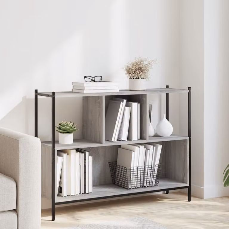 Libreria moderna vidaXL Grigio Sonoma in legno e metallo, L 102 x P 28 x H 77,5 cm