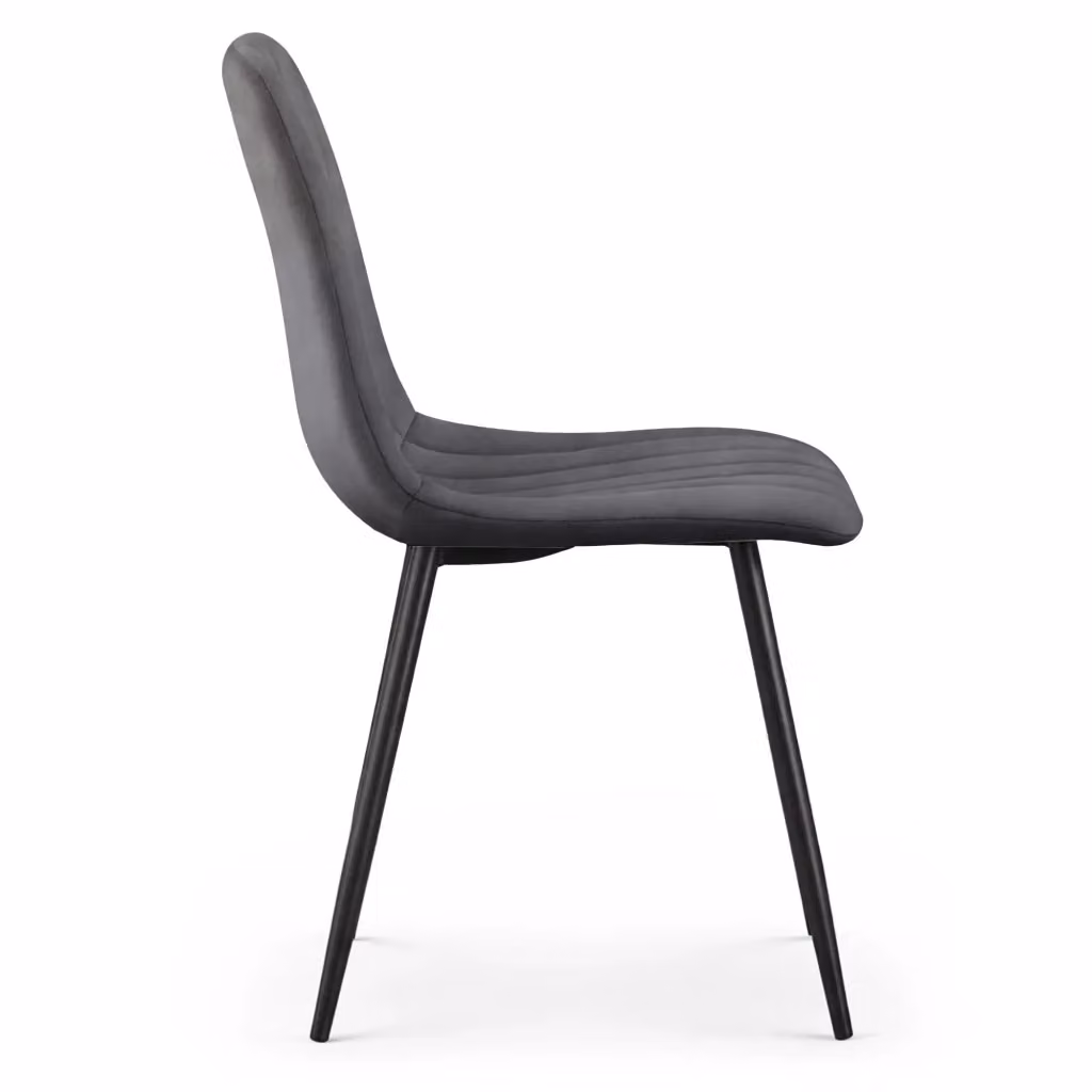 Set di 4 sedie LIVO in velluto trapuntato colore grafite scuro con gambe in metallo nero per sala da pranzo e cucina – 2