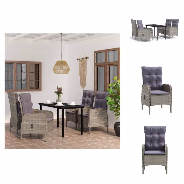 vidaXL Set da pranzo da giardino 5 pezzi con cuscini grigio e nero - Set di mobili da giardino