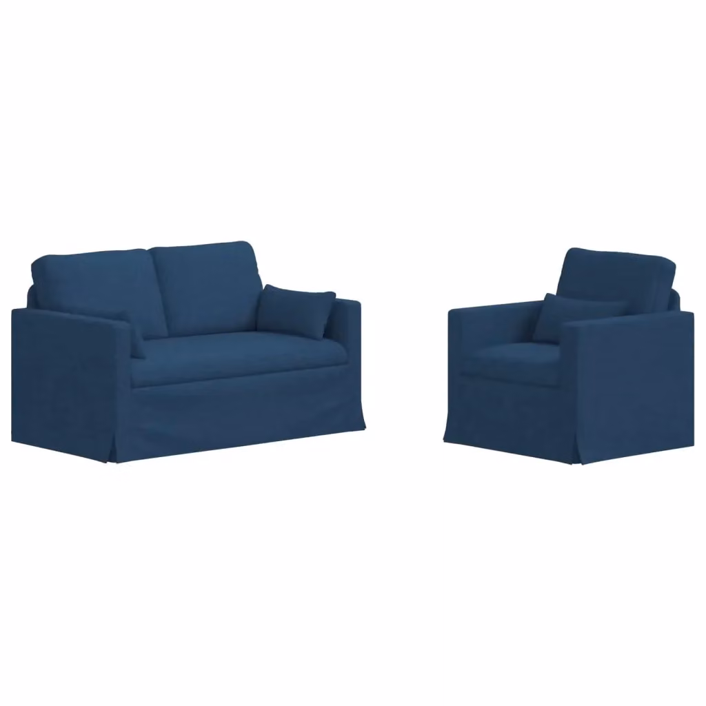 Set di 2 divani moderni vidaXL in tessuto blu con struttura in metallo e cuscini inclusi L/P/H: 139 x 78 x 80 cm – 2
