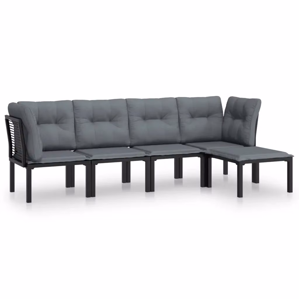 Set Salotto da Giardino a L vidaXL in Polyrattan Nero e Grigio con Cuscini Imbottiti – 2