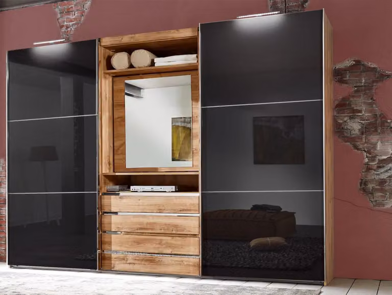 Armadio Magic ad ante scorrevoli Armadio 300cm a 2 ante in rovere vetro grigio 16714