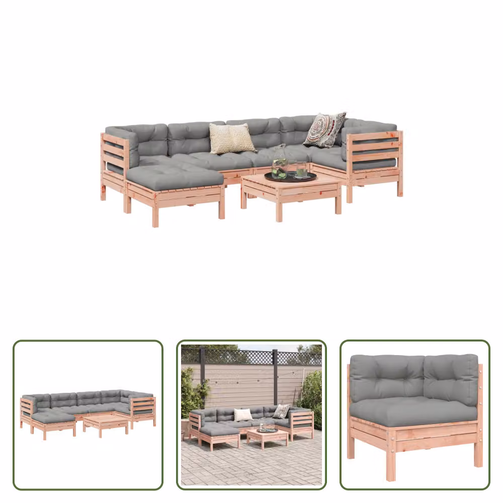 The Living Store Set di divani da giardino 7 pezzi con cuscini in legno massiccio di abete Douglas