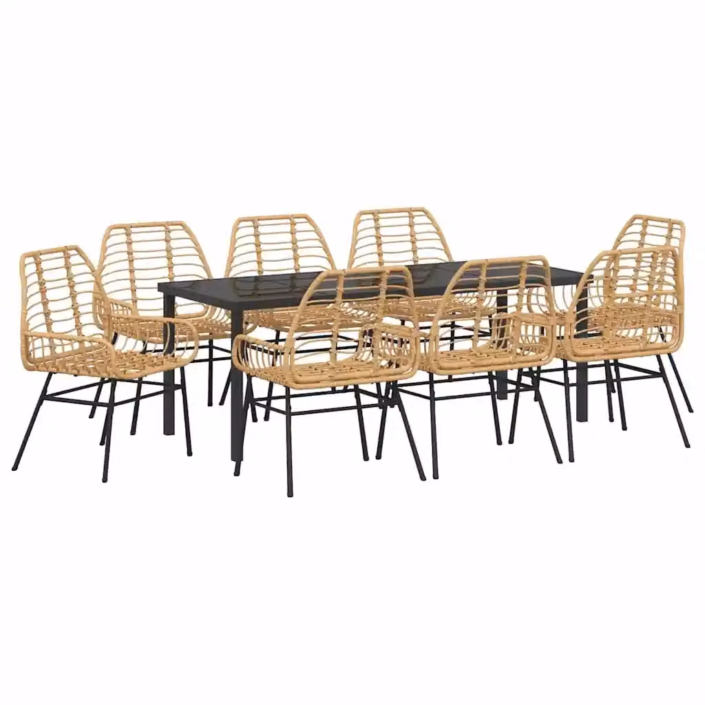 Set da pranzo da giardino moderno vidaXL in polyrattan marrone con tavolo in vetro, 9 pezzi – 2