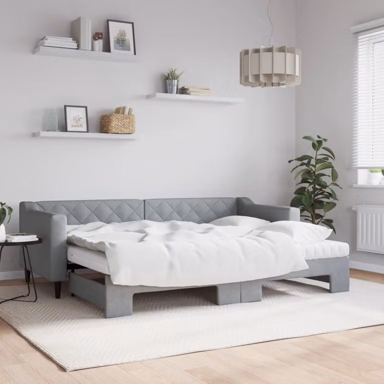 vidaXL Divano Letto Estraibile in Tessuto Grigio con Materasso L/P/H: 223 x 80 x 67 cm