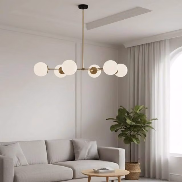 Lampada a sospensione Toano 892opv1639 in metallo e vetro, colore oro e bianco