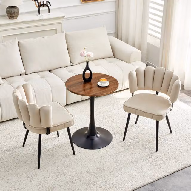 Tavolo da pranzo rotondo con 2 sedie in velluto, piano in MDF, base in metallo nero, per soggiorno e sala da pranzo