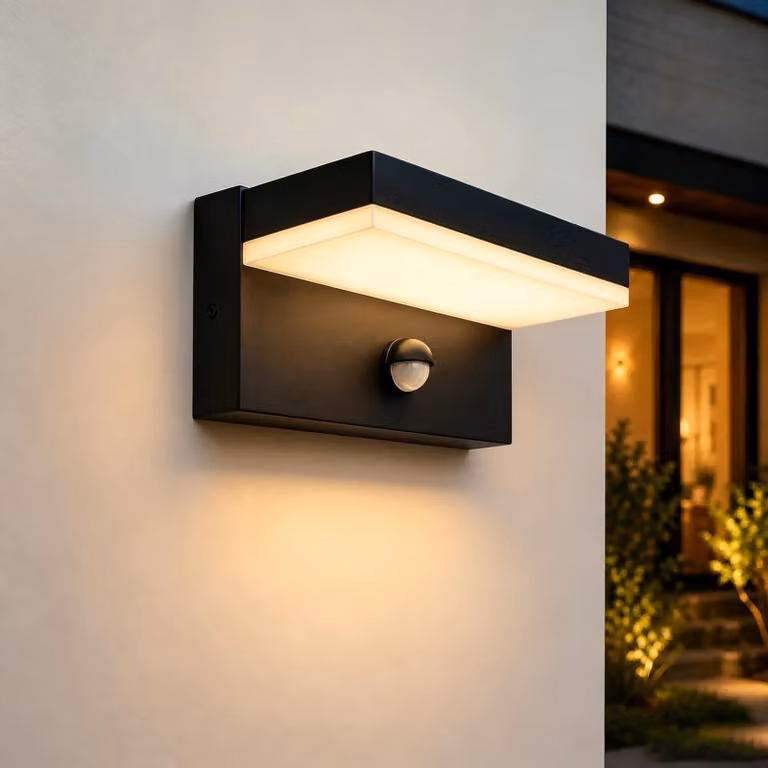 Lampada da parete esterna a LED con sensore di movimento, grado di protezione IP65, 12W, 3000K, alluminio, colore nero