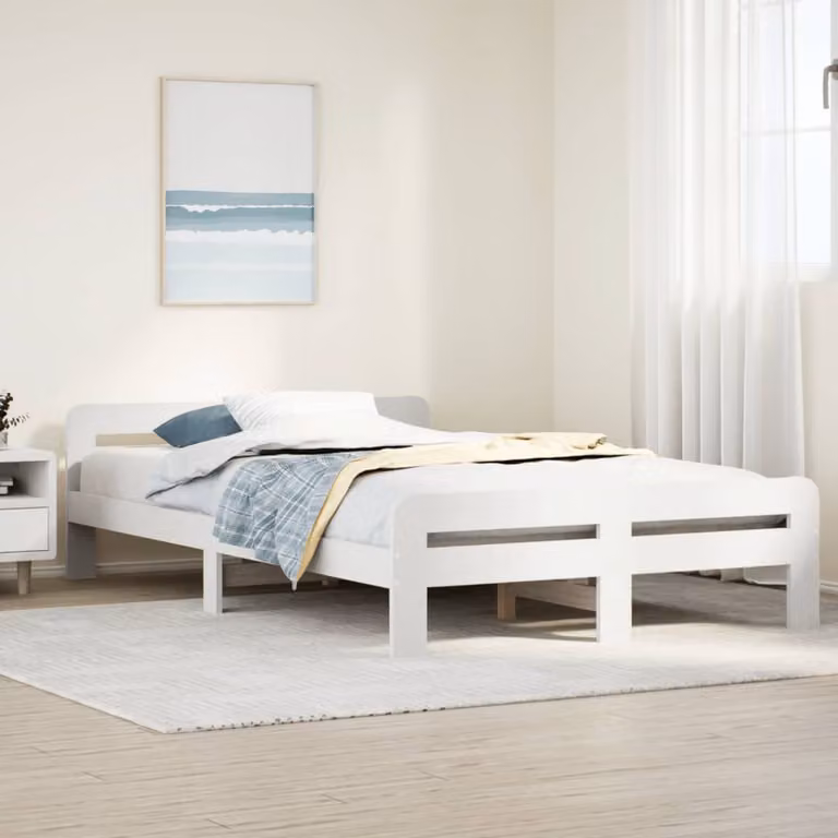 Letto senza materasso vidaXL in legno massello di pino bianco L: 139 cm, P: 193,5 cm, H: 180 cm
