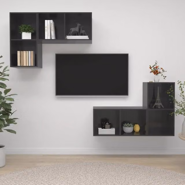 Mobile TV da parete vidaXL in legno MDF grigio lucido moderno per soggiorno – 1