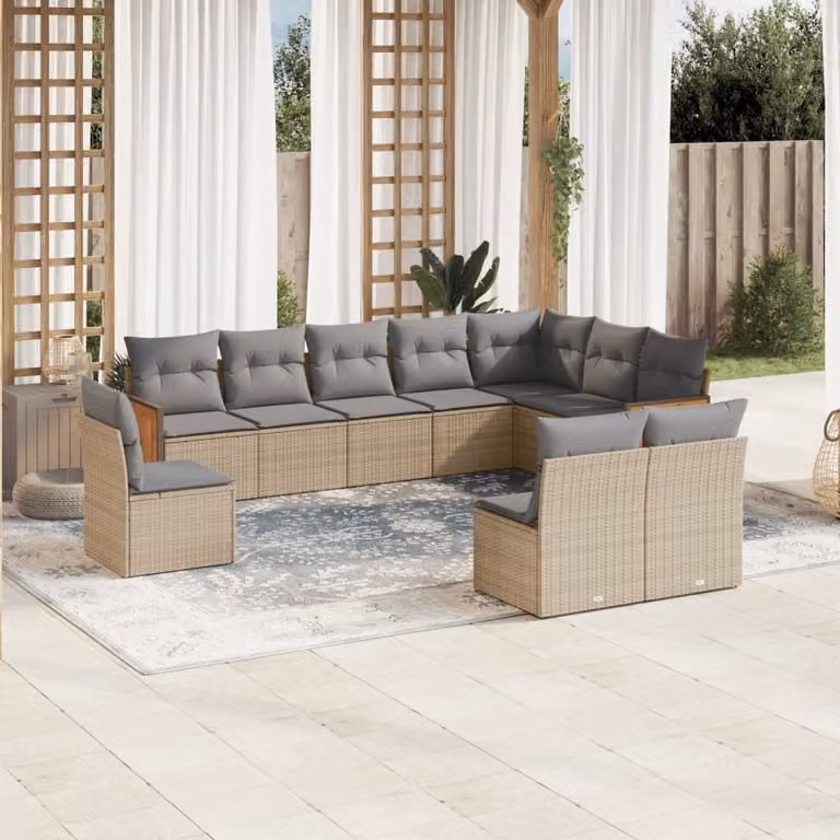 Maison Exclusive - Set Divano da Giardino 10 pz con Cuscini Beige in Polyrattan