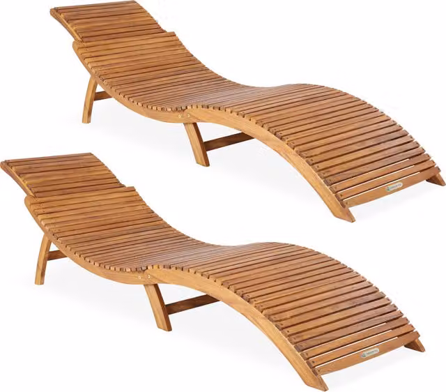 Set di 2 lettini pieghevoli Casaria in legno di acacia certificato FSC colore marrone con poggiatesta regolabile