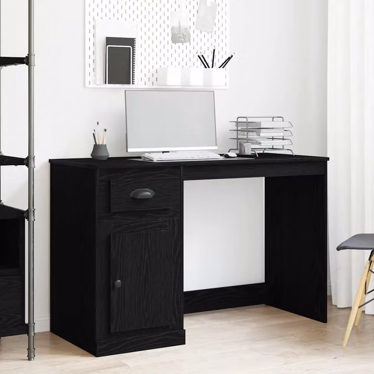 Scrivania vidaXL in legno MDF nero per ufficio o soggiorno L: 115 cm, P: 50 cm, H: 75 cm