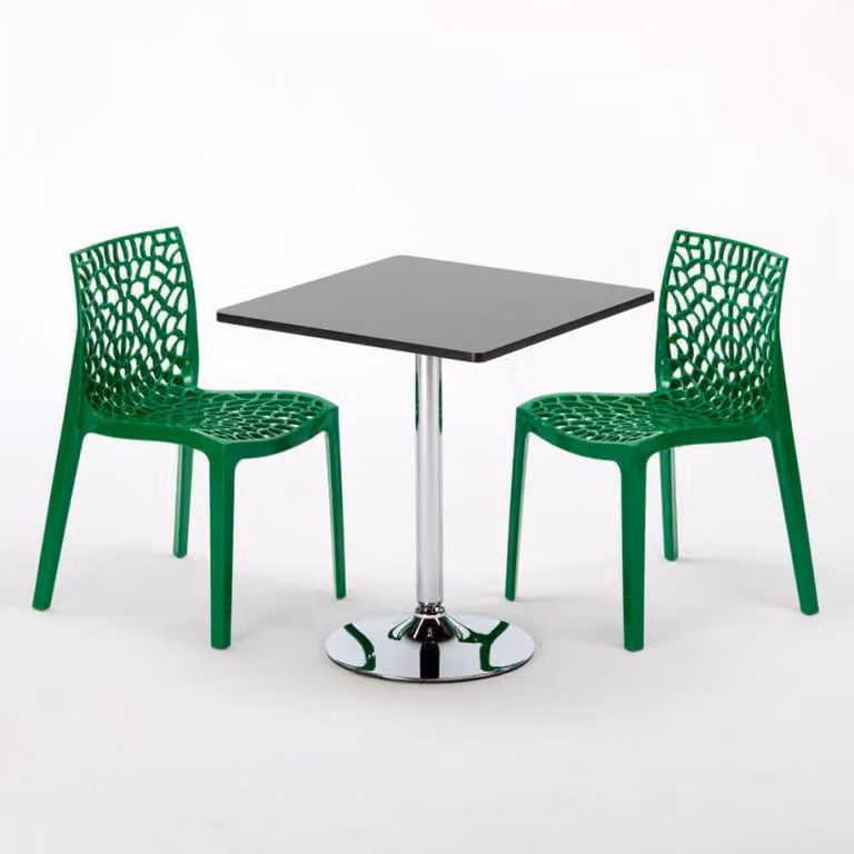 Tavolo quadrato nero e 2 sedie Set di aste per interni in polipropilene colorato Grand Soleil Gruvyer Mojito - Verde