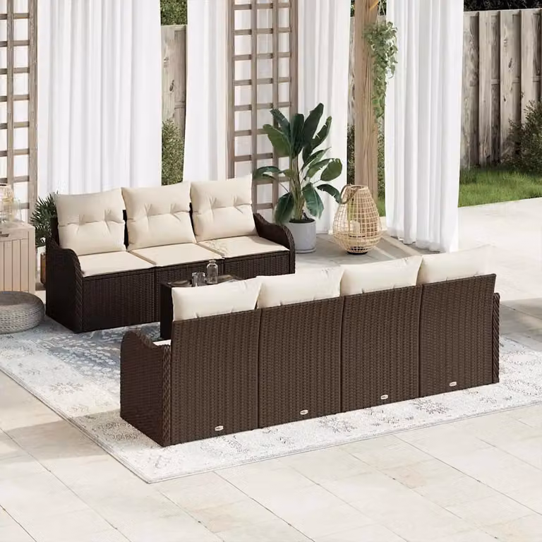 Set Divano da Giardino vidaXL 8 Pezzi a Forma di L con Cuscini Marrone e Beige