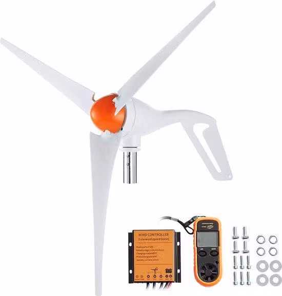 Turbina eolica, 500W, 12V - con 3 pale - dotata di anemometro e regolatore MPPT - ideale per uso domestico, in campagna, in camper o in barca