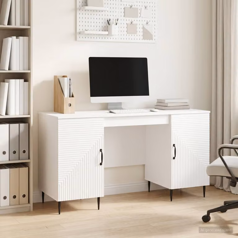 Scrivania moderna vidaXL Bianco Lucido in legno ingegnerizzato L: 142,5 cm, P: 50 cm, H: 75 cm