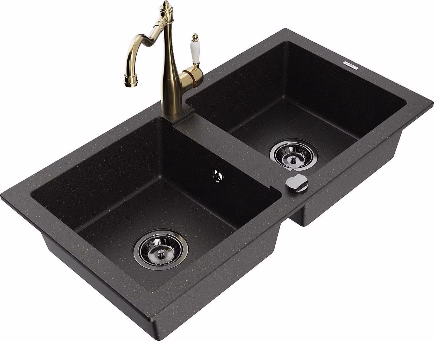 Mexen Mario lavello in granito a 2 vasche con miscelatore cucina Carla, nero/oro metallico - 6504-75-670700-50-B