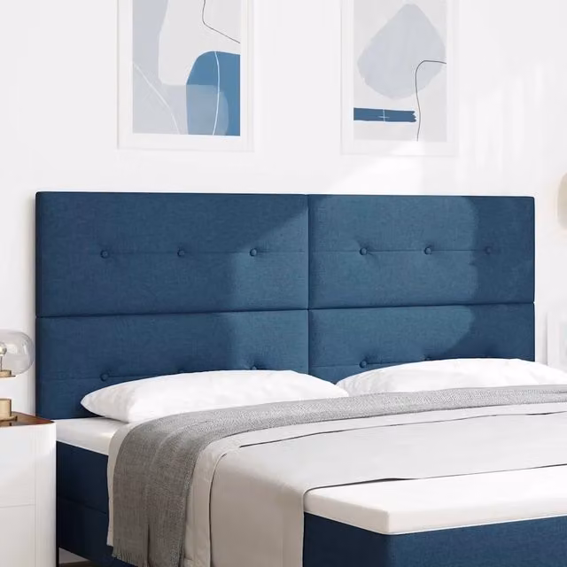 Testiera per letto con illuminazione LED e porte USB vidaXL in tessuto blu, L: 200 cm