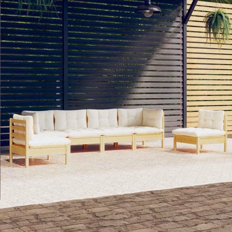 Maison Exclusive - Set Divani da Giardino 6 pz con Cuscini Crema in Massello di Pino