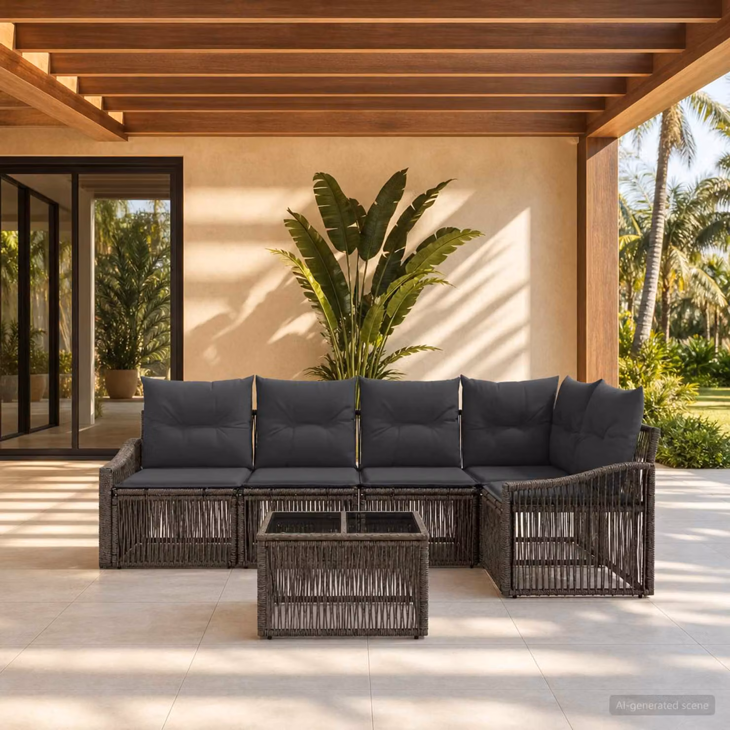 Set Divano da Giardino vidaXL 6 Pezzi a Forma di L Grigio con Tavolino e Cuscini Imbottiti