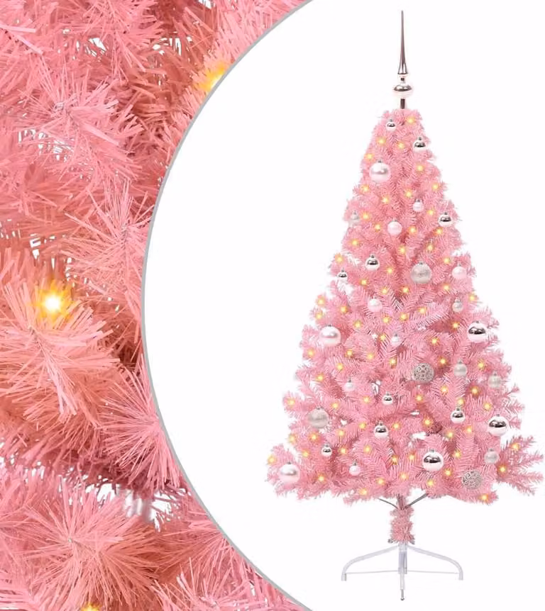 Albero di Natale artificiale con luci integrate Rosa 150 cm PVC
