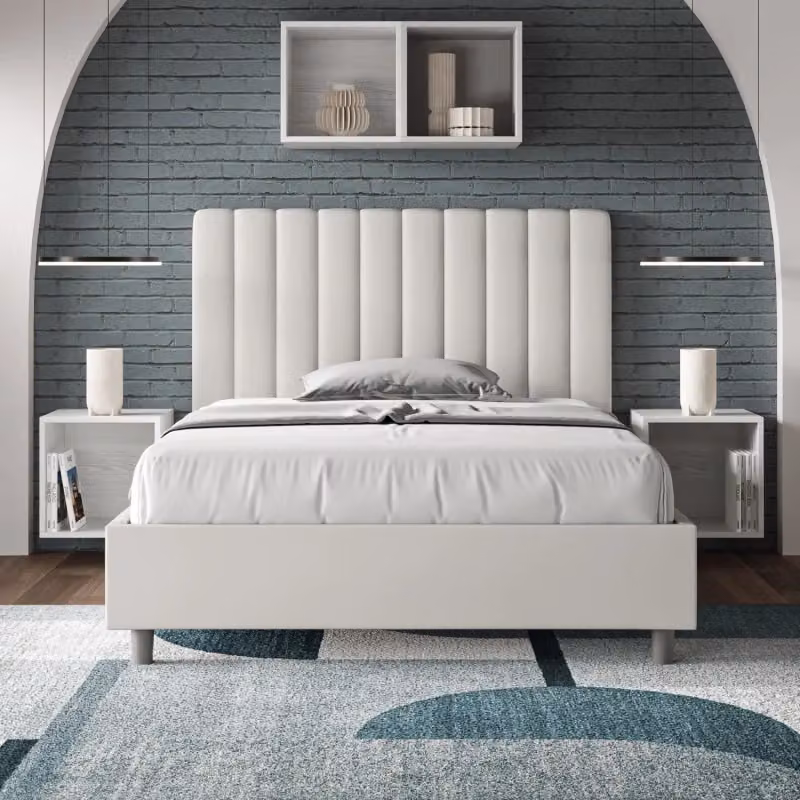 Letto matrimoniale francese imbottito con contenitore Ityhome Agueda in similpelle bianco L/P/H: 140 x 210 x 122 cm – 2