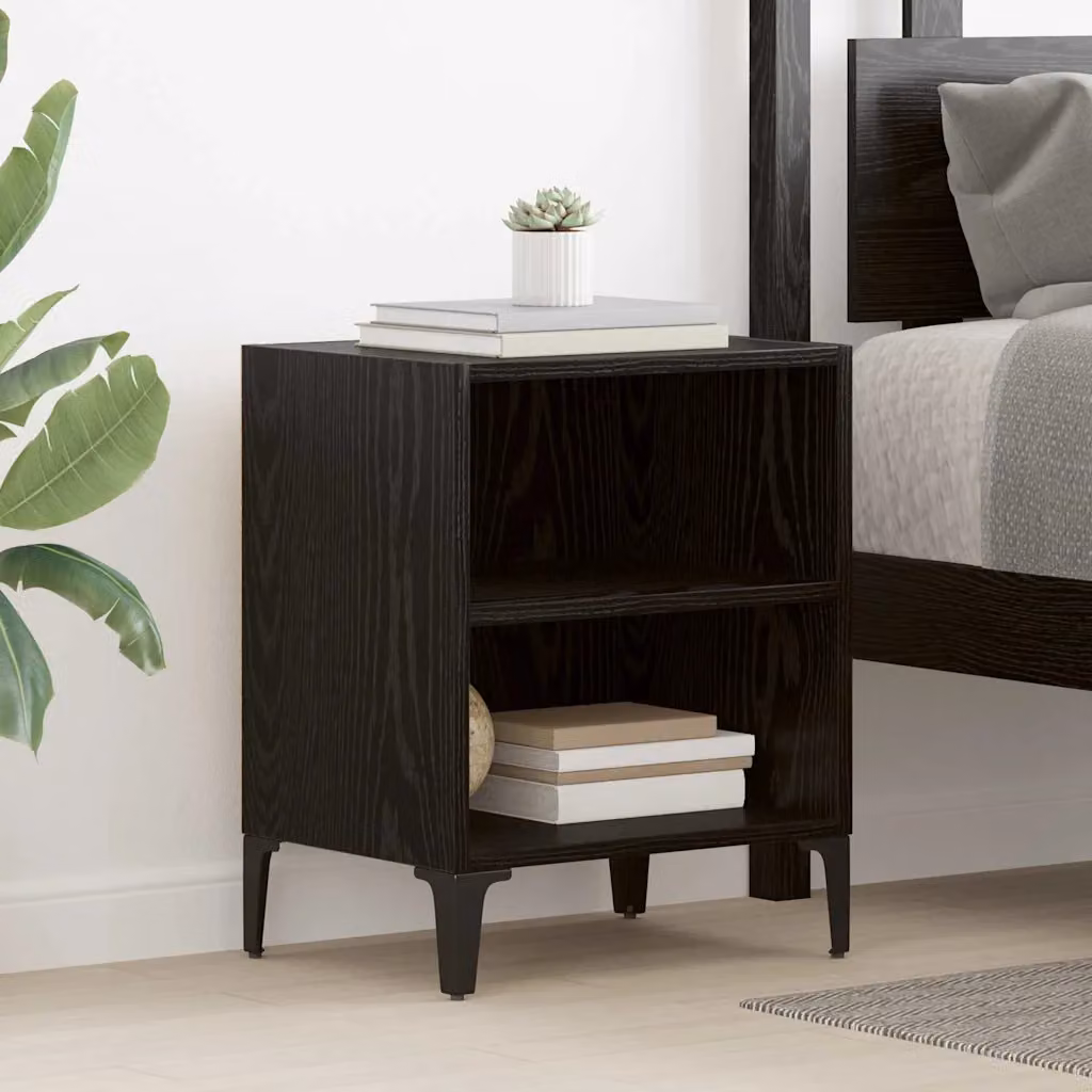 vidaXL Armadio da Notte Moderno in MDF e Metallo, Colore Nero e Marrone, L 40 cm x P 30 cm x H 50 cm