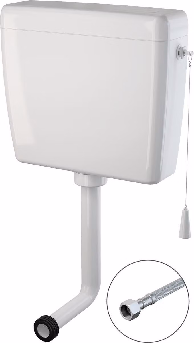 Cassetta di scarico per WC Alcadrain A940-H-3/8"-F, modello universale, bianca, con tubo di collegamento
