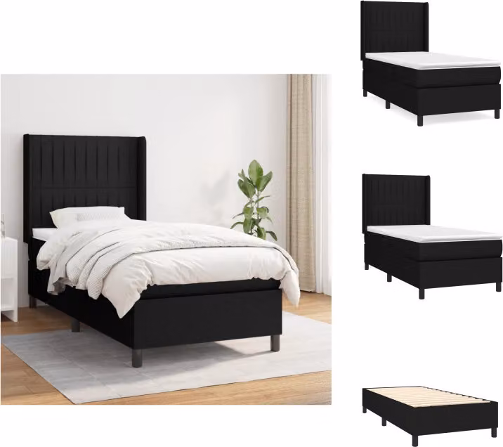 vidaXL Letto a molle con materasso nero 90x190 cm in tessuto - Letti e strutture letto