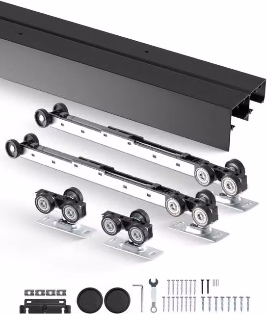 Kit Ferramenta Porta Scorrevole Bypass 2438 mm in Lega di Alluminio, Sistema per 2 Porte Armadio 35-45 mm, Robusto e Facile da Montare