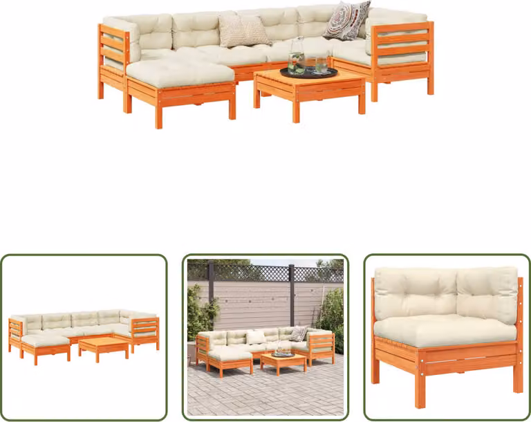 The Living Store Set di divani da giardino 7 pezzi con cuscini Wax in legno di pino marrone