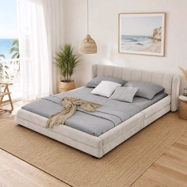 Letto matrimoniale imbottito moderno beige L 160 x P 200 cm